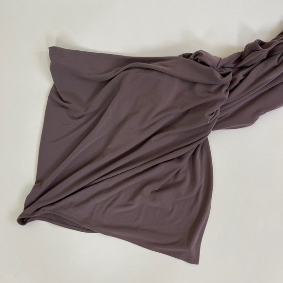 NBD Arleth Mini Dress in Taupe Bodysuit Silver Asymmetrical Shoulder Minimal - Picture 7 of 8